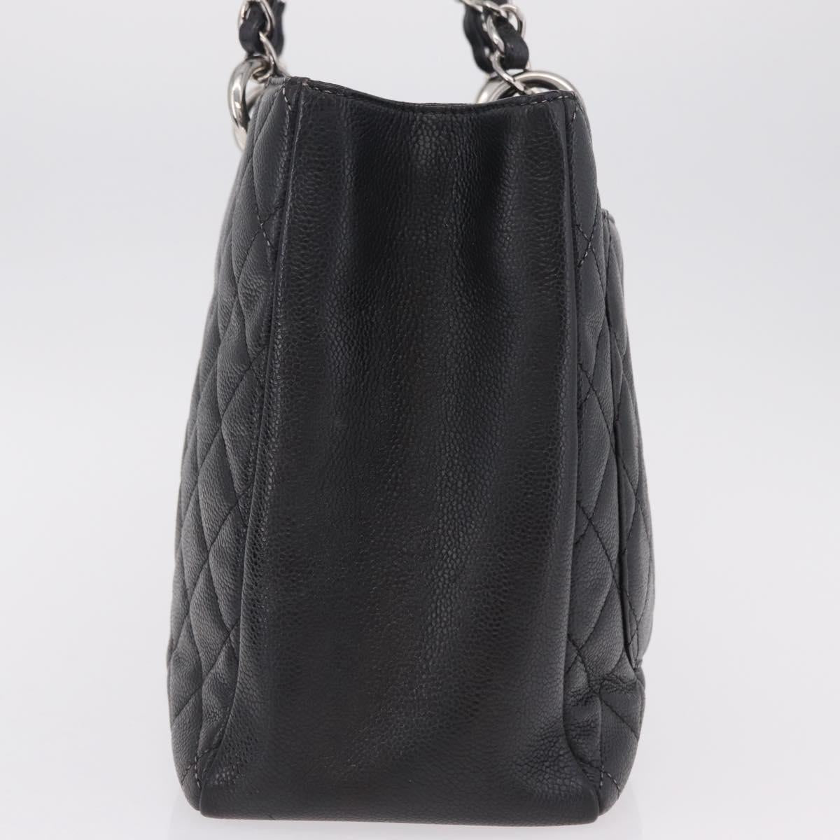 CHANEL Matelasse Chain Tote Bag Caviar Skin Black Silver CC Auth BA15924SAM