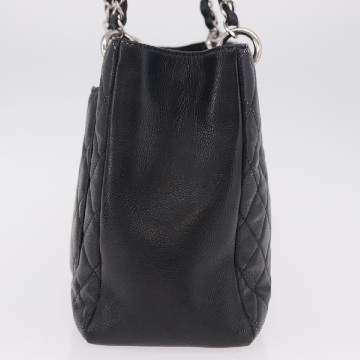 CHANEL Matelasse Chain Tote Bag Caviar Skin Black Silver CC Auth BA15924SAM
