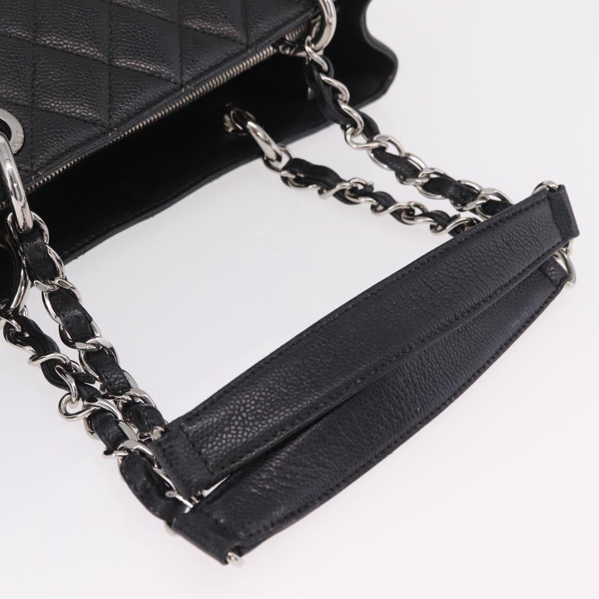CHANEL Matelasse Chain Tote Bag Caviar Skin Black Silver CC Auth BA15924SAM