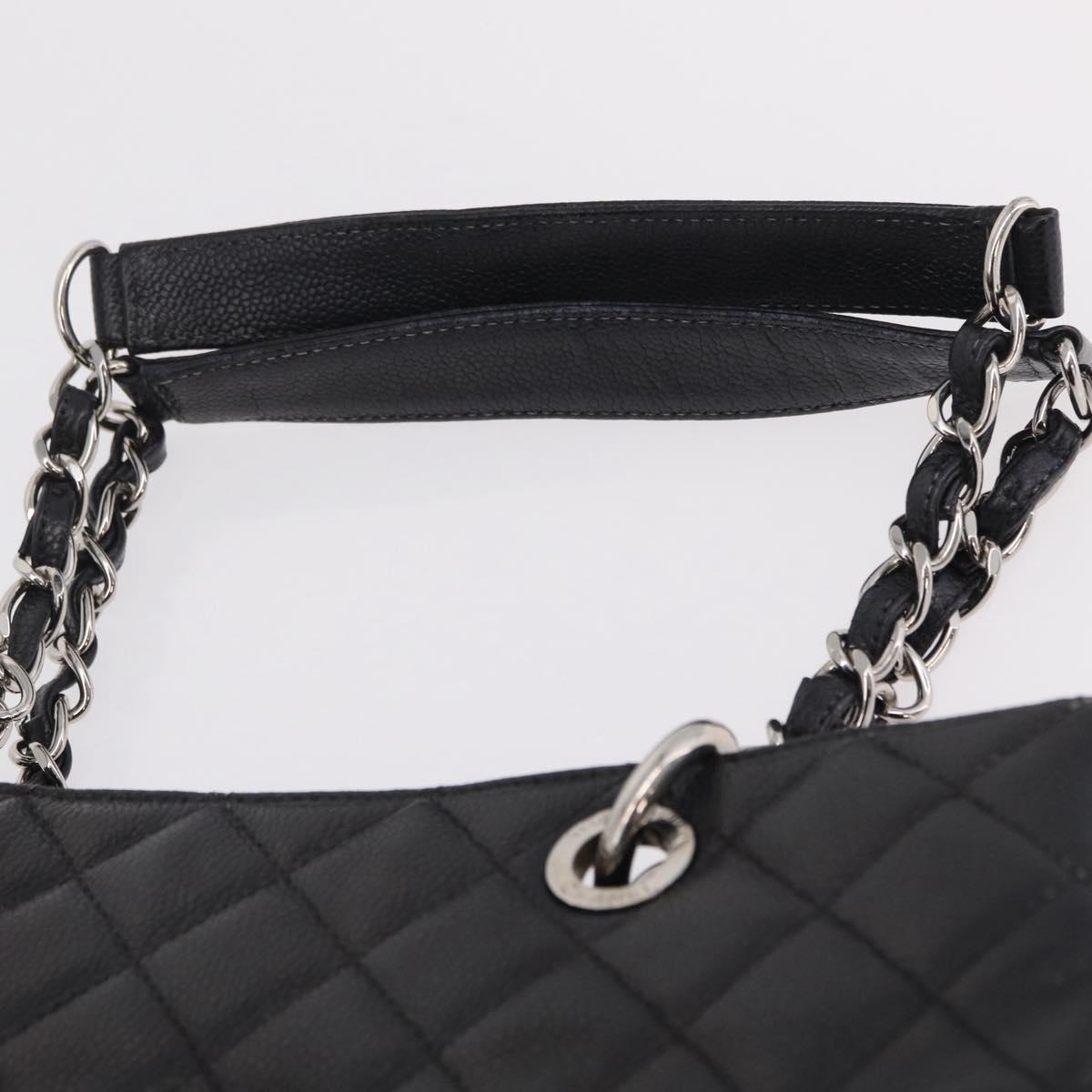 CHANEL Matelasse Chain Tote Bag Caviar Skin Black Silver CC Auth BA15924SAM