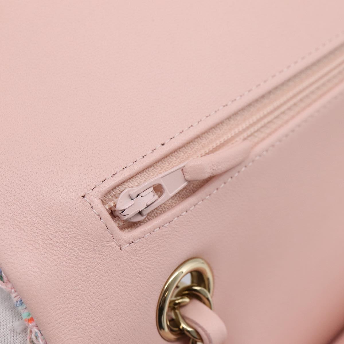 CHANEL Chain Matelasse 25 Shoulder Bag tweed Pink Gold CC Auth BA15926SM
