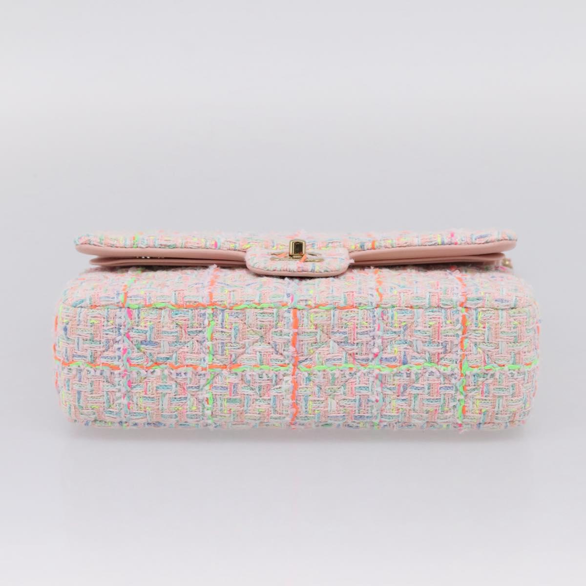 CHANEL Chain Matelasse 25 Shoulder Bag tweed Pink Gold CC Auth BA15926SM