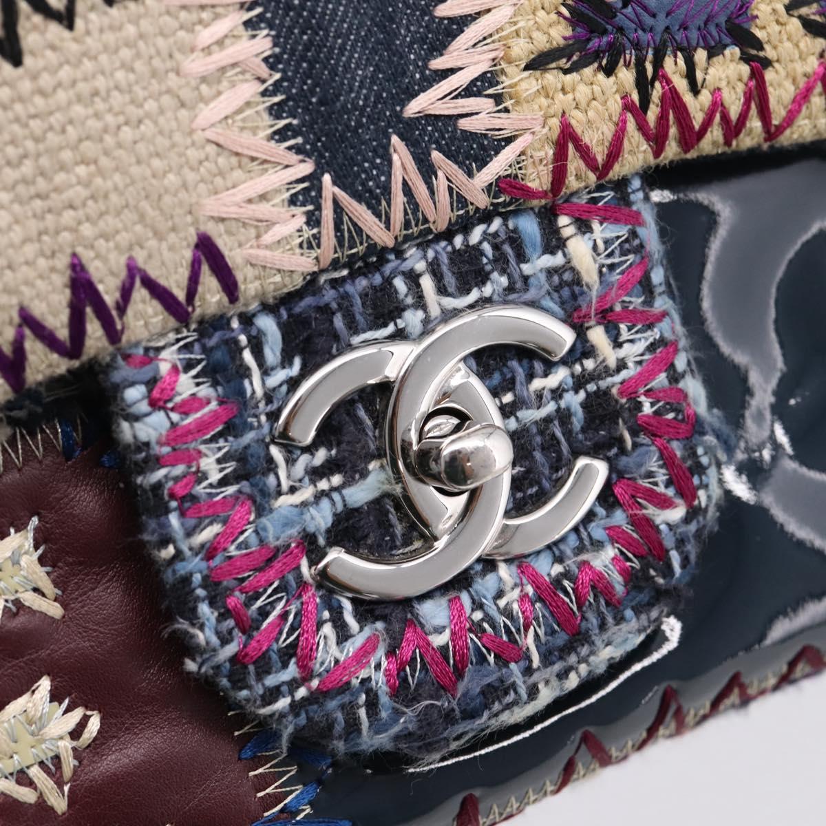 CHANEL Chain Limited Edition Patchwork Bag Denim Blue Silver CC Auth BA15927SM