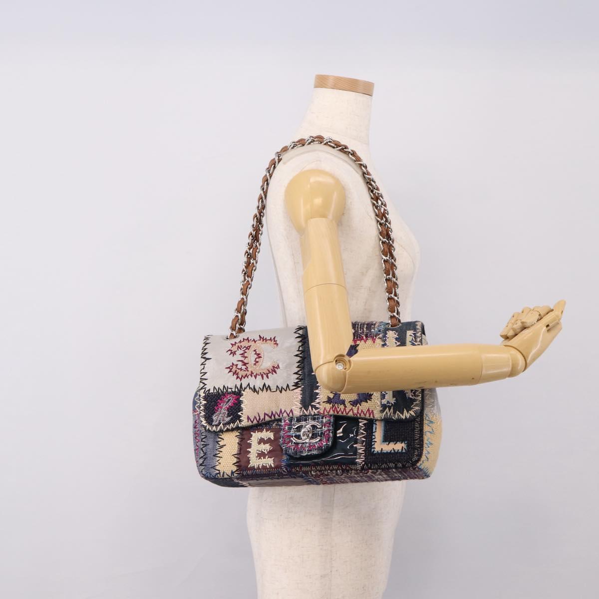 CHANEL Chain Limited Edition Patchwork Bag Denim Blue Silver CC Auth BA15927SM