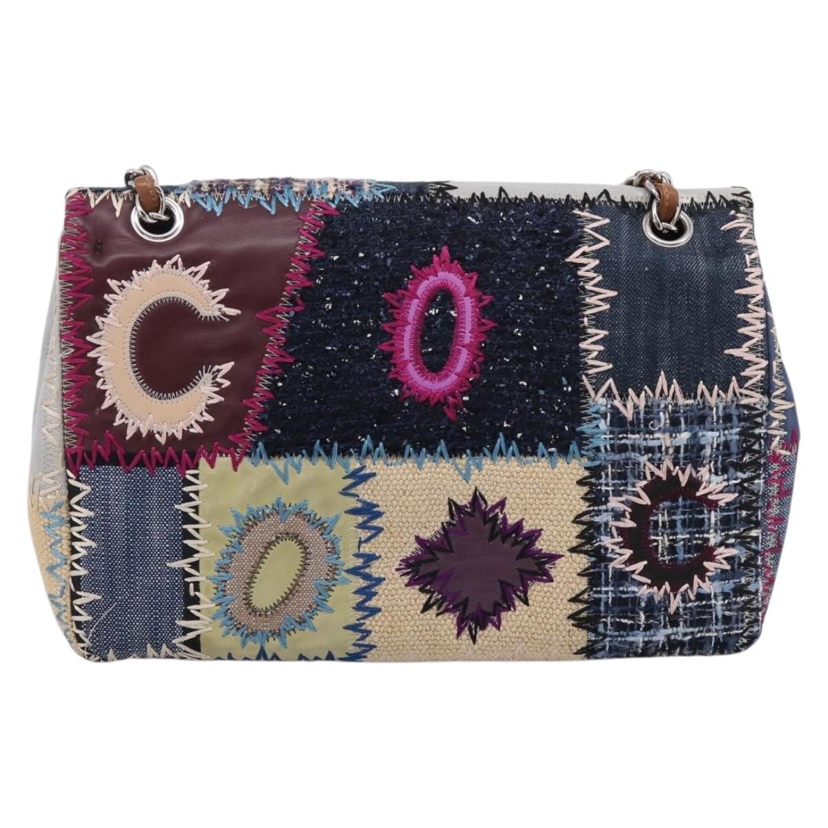 CHANEL Chain Limited Edition Patchwork Bag Denim Blue Silver CC Auth BA15927SM