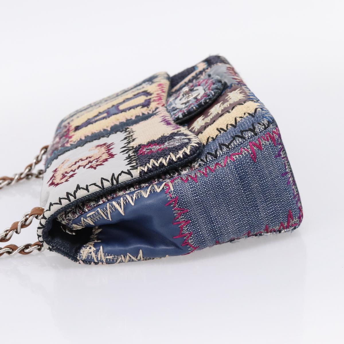 CHANEL Chain Limited Edition Patchwork Bag Denim Blue Silver CC Auth BA15927SM