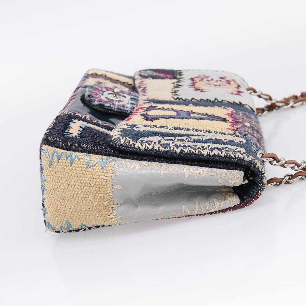 CHANEL Chain Limited Edition Patchwork Bag Denim Blue Silver CC Auth BA15927SM