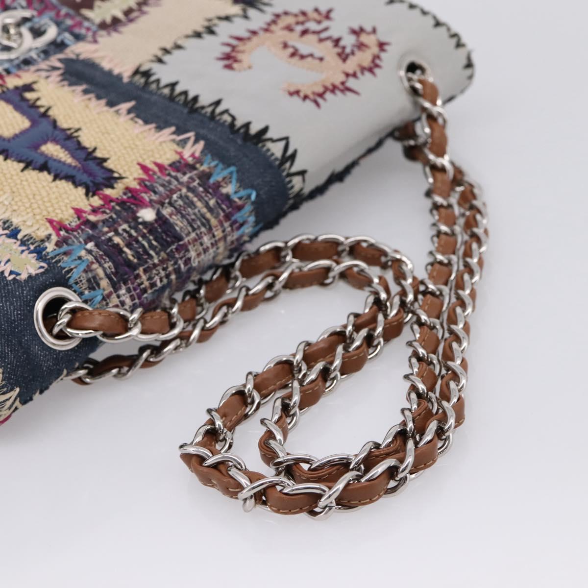 CHANEL Chain Limited Edition Patchwork Bag Denim Blue Silver CC Auth BA15927SM