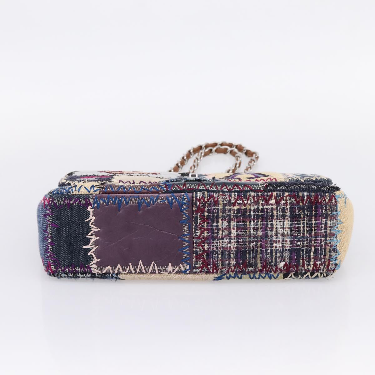 CHANEL Chain Limited Edition Patchwork Bag Denim Blue Silver CC Auth BA15927SM