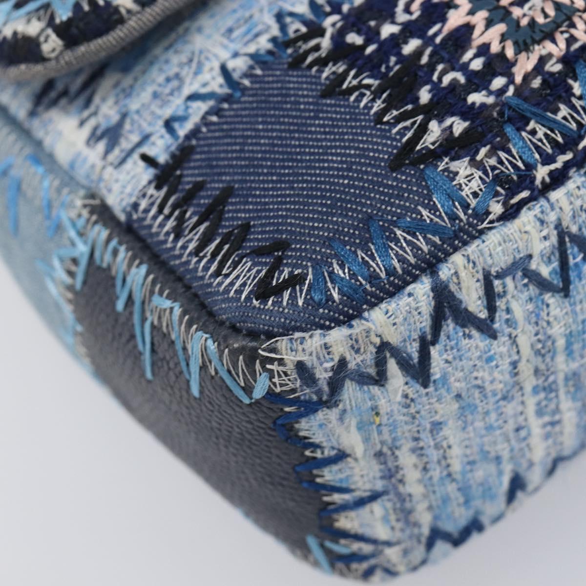 CHANEL Chain Limited Edition Patchwork Bag Denim Blue Silver CC Auth BA15929SM