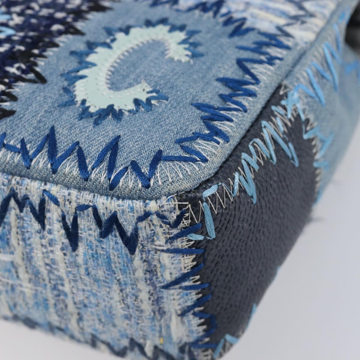 CHANEL Chain Limited Edition Patchwork Bag Denim Blue Silver CC Auth BA15929SM