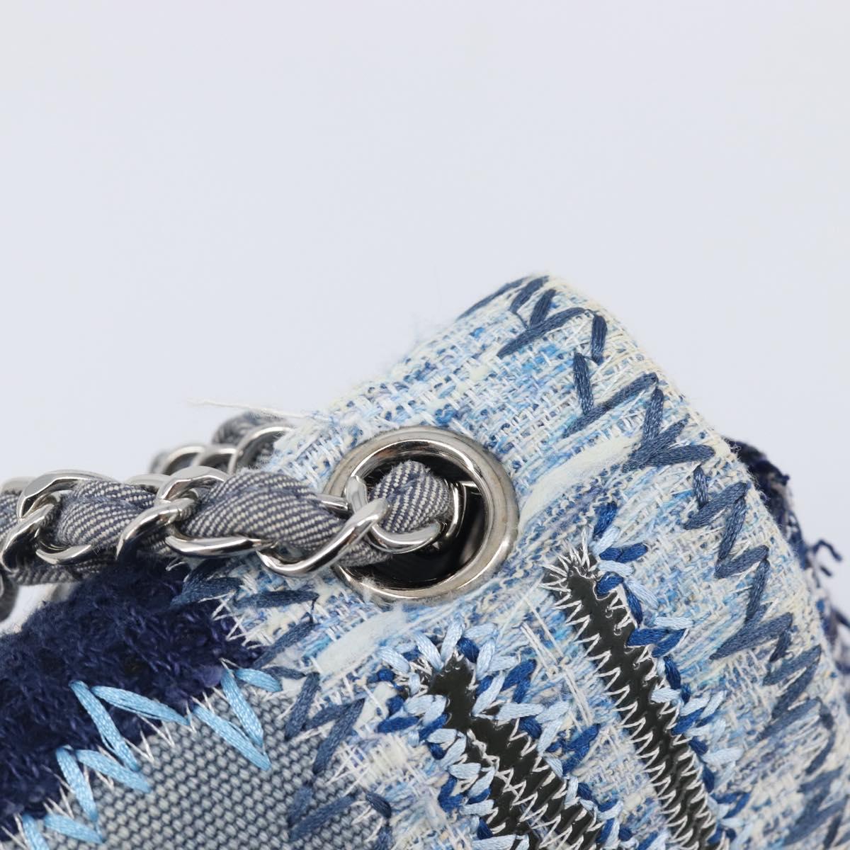 CHANEL Chain Limited Edition Patchwork Bag Denim Blue Silver CC Auth BA15929SM