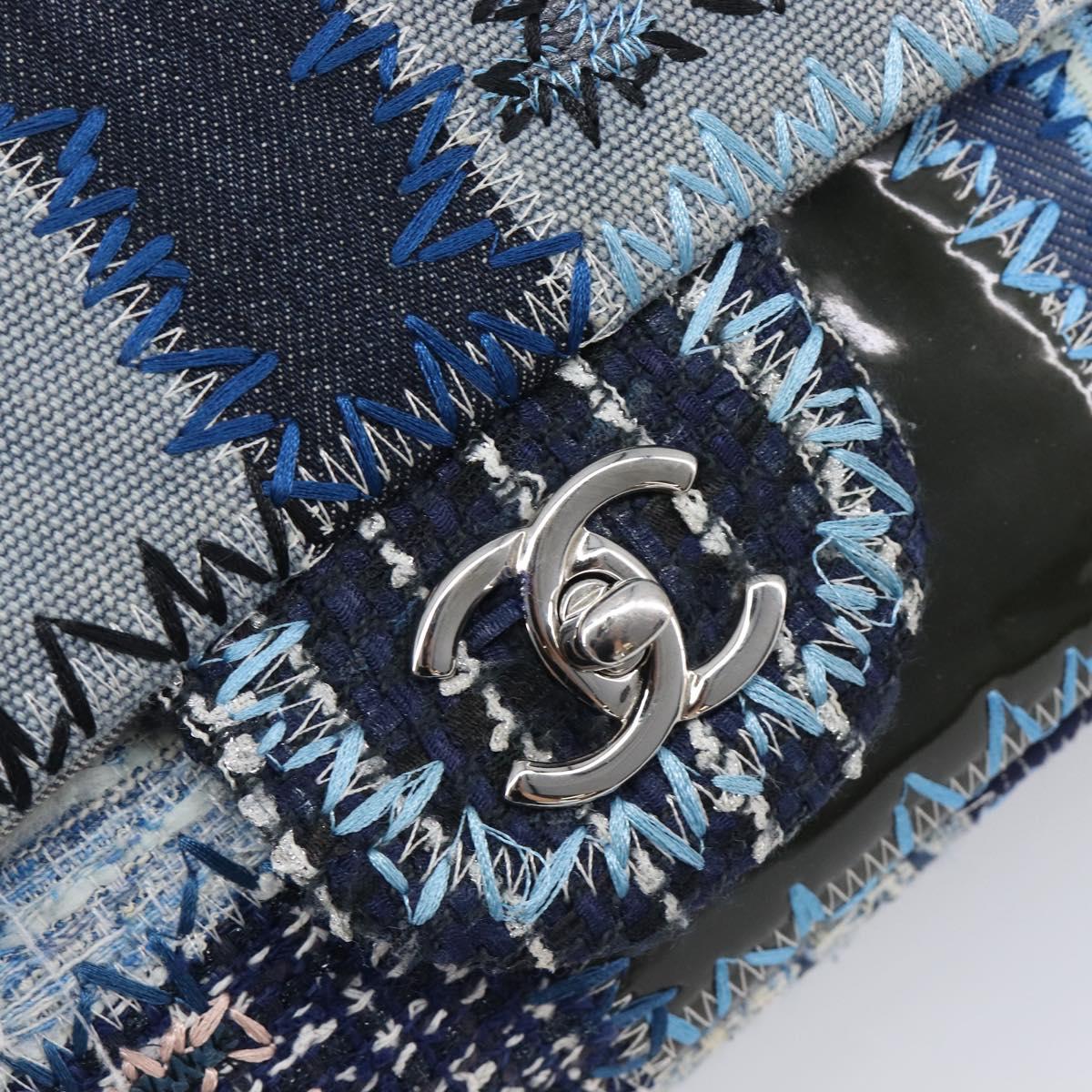 CHANEL Chain Limited Edition Patchwork Bag Denim Blue Silver CC Auth BA15929SM