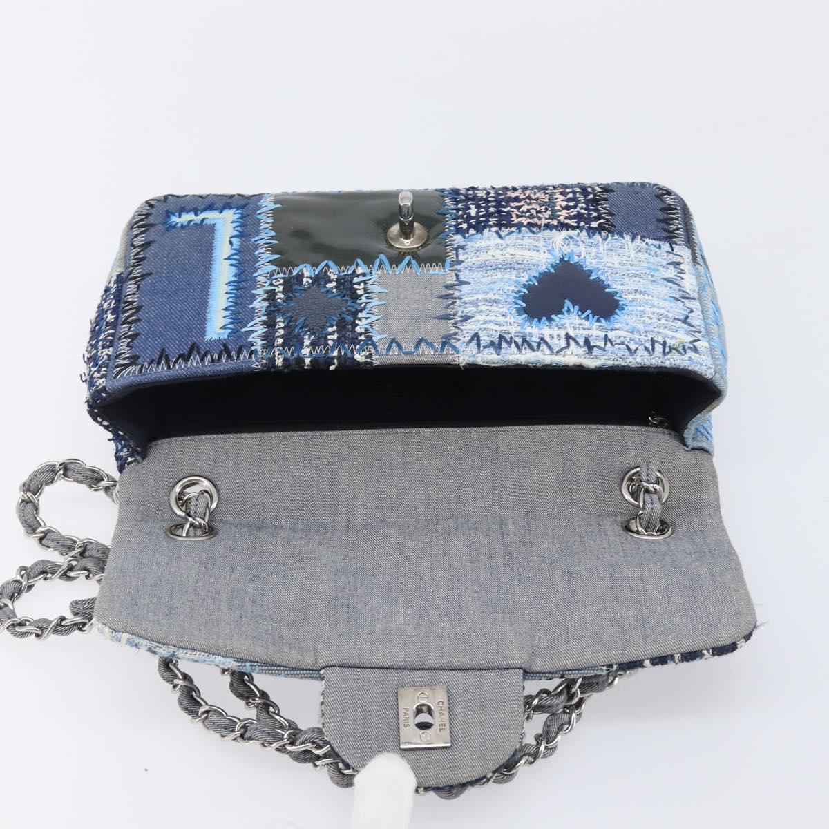 CHANEL Chain Limited Edition Patchwork Bag Denim Blue Silver CC Auth BA15929SM