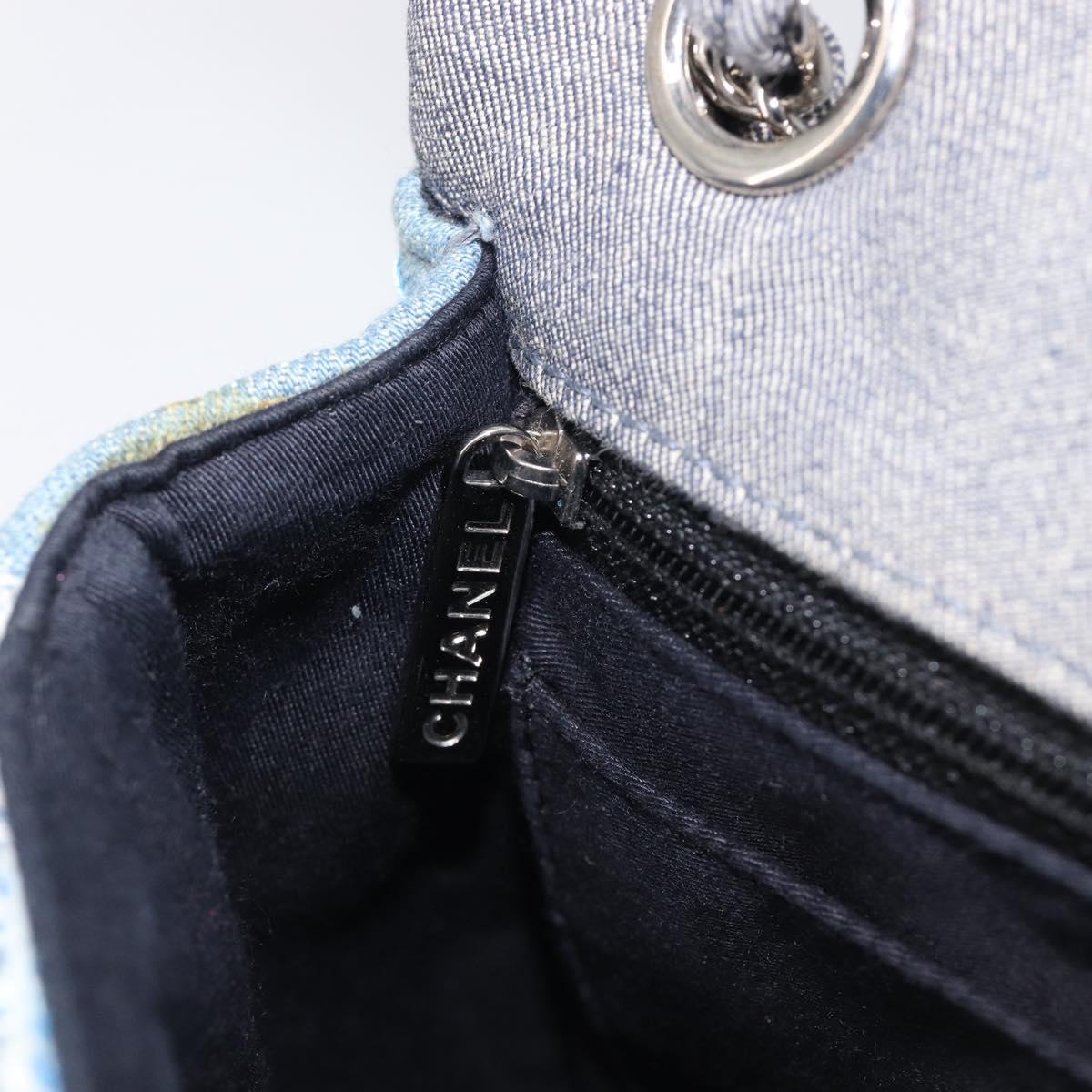 CHANEL Chain Limited Edition Patchwork Bag Denim Blue Silver CC Auth BA15929SM