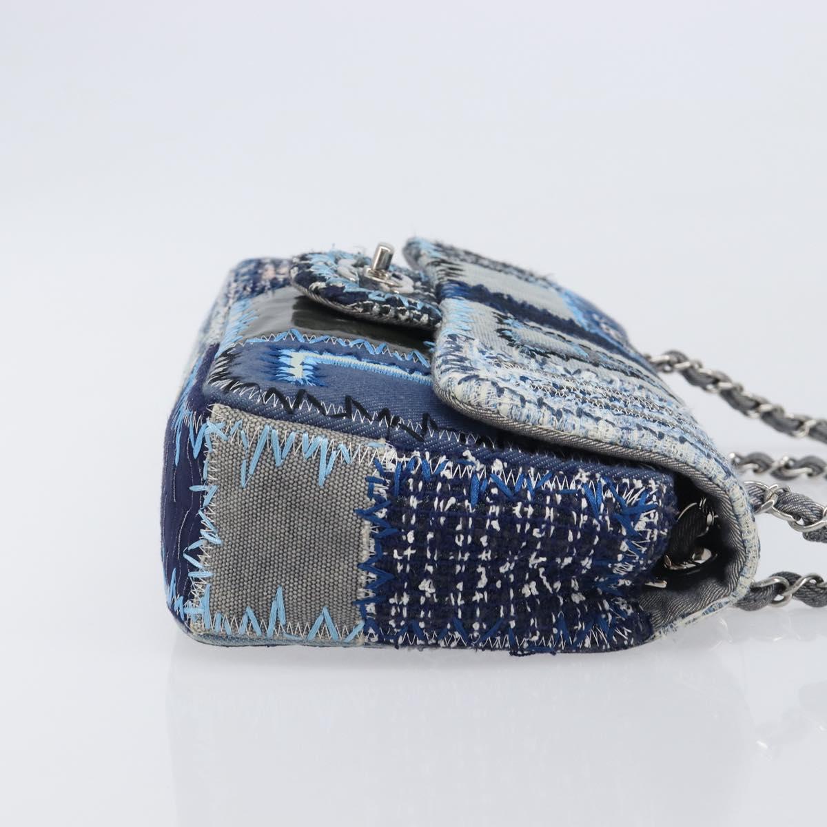 CHANEL Chain Limited Edition Patchwork Bag Denim Blue Silver CC Auth BA15929SM
