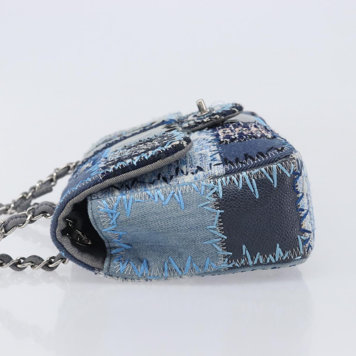 CHANEL Chain Limited Edition Patchwork Bag Denim Blue Silver CC Auth BA15929SM