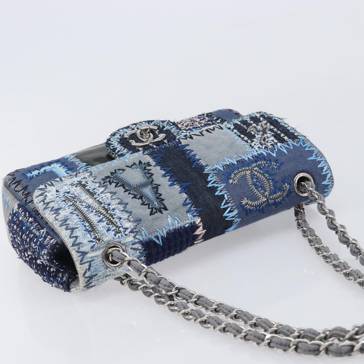 CHANEL Chain Limited Edition Patchwork Bag Denim Blue Silver CC Auth BA15929SM