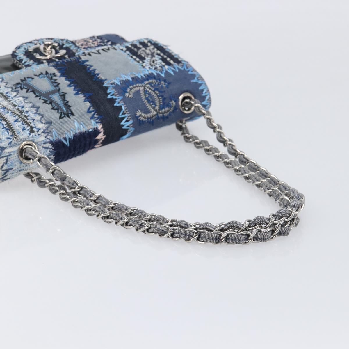 CHANEL Chain Limited Edition Patchwork Bag Denim Blue Silver CC Auth BA15929SM