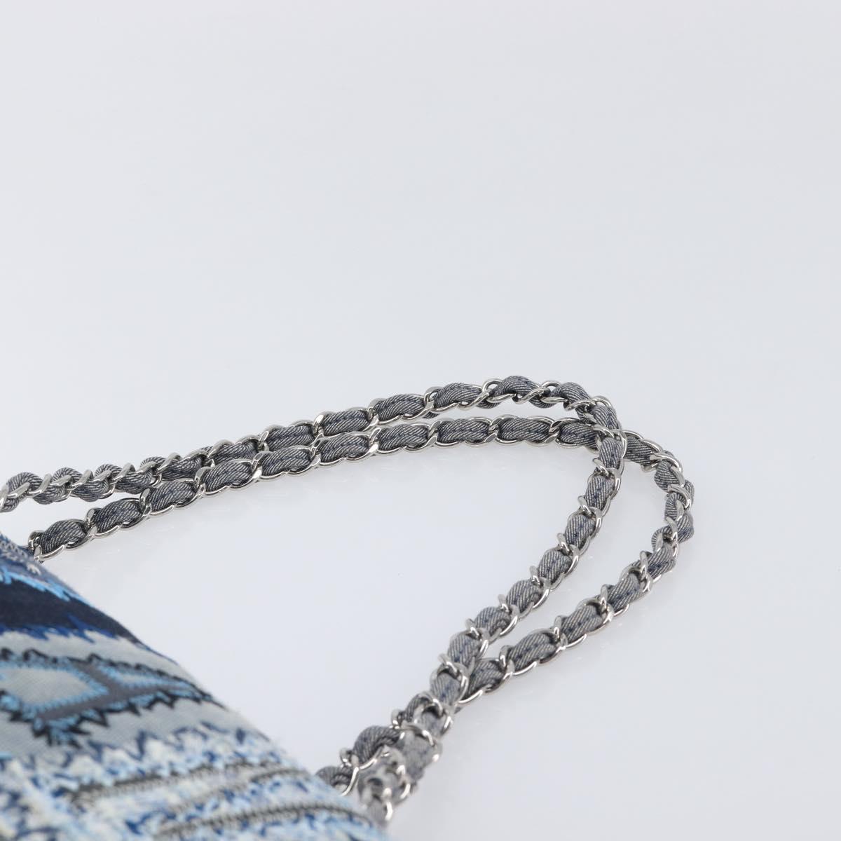 CHANEL Chain Limited Edition Patchwork Bag Denim Blue Silver CC Auth BA15929SM
