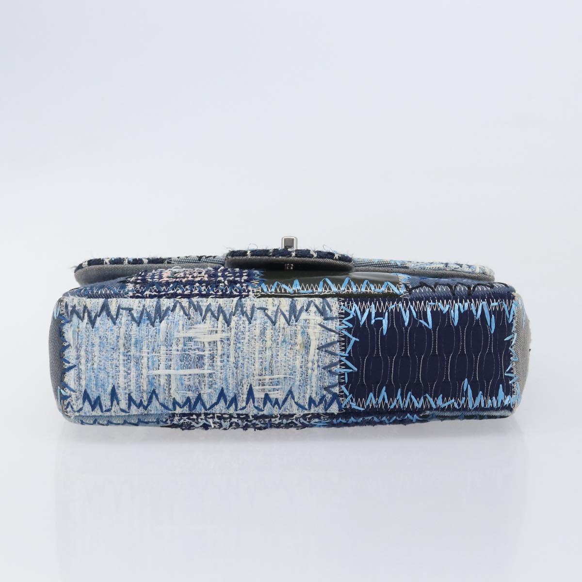 CHANEL Chain Limited Edition Patchwork Bag Denim Blue Silver CC Auth BA15929SM