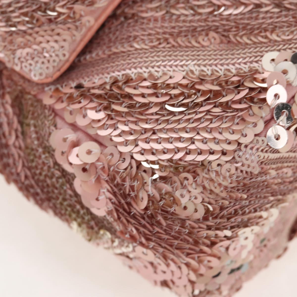 CHANEL Chevron Chain Shoulder Bag Sequin Pink Silver CC Auth BA15931SM