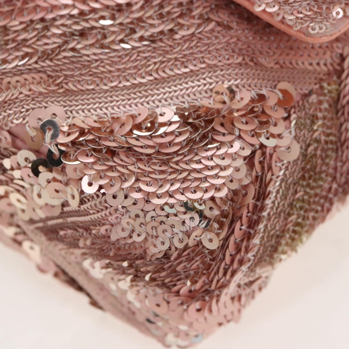 CHANEL Chevron Chain Shoulder Bag Sequin Pink Silver CC Auth BA15931SM
