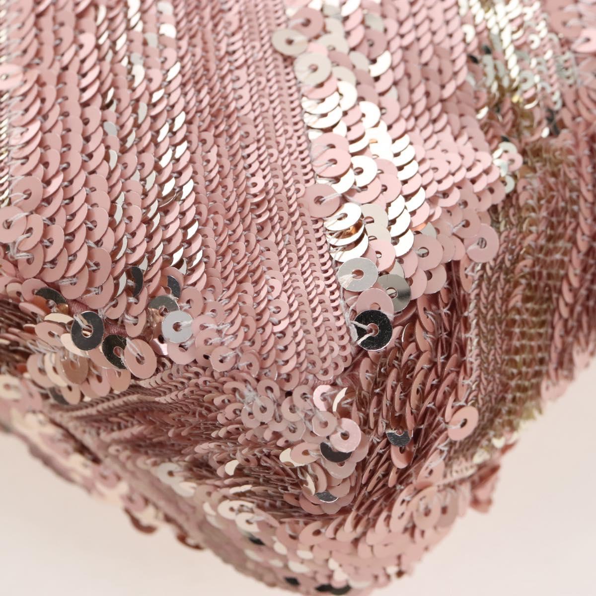 CHANEL Chevron Chain Shoulder Bag Sequin Pink Silver CC Auth BA15931SM