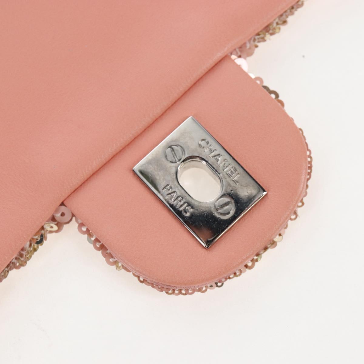 CHANEL Chevron Chain Shoulder Bag Sequin Pink Silver CC Auth BA15931SM