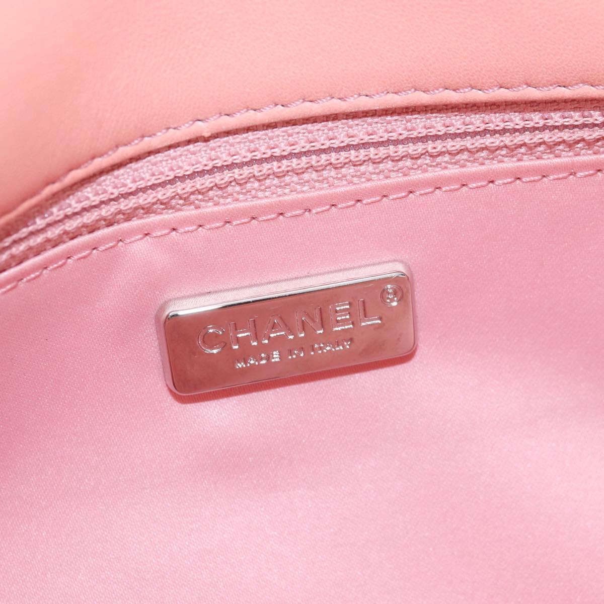 CHANEL Chevron Chain Shoulder Bag Sequin Pink Silver CC Auth BA15931SM