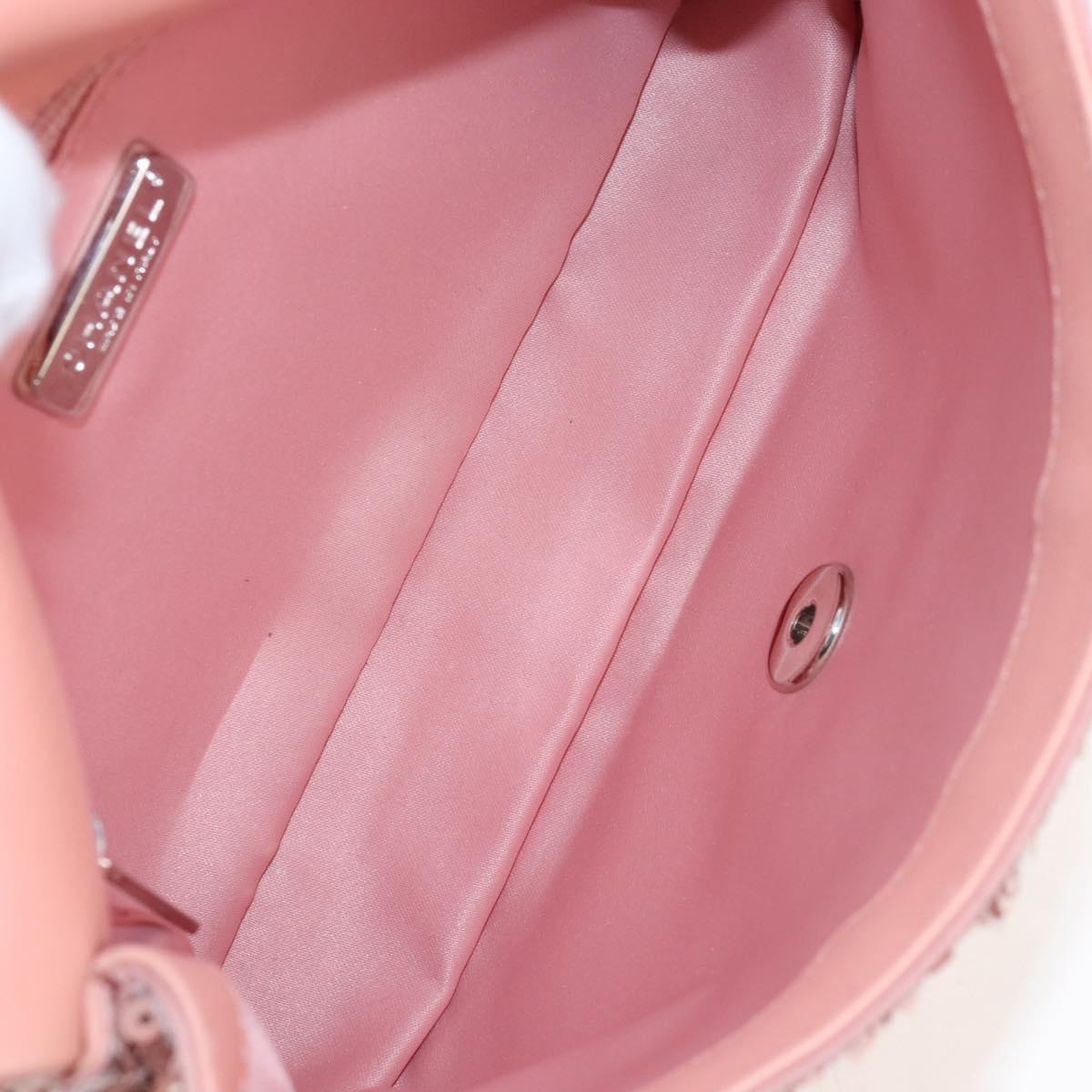 CHANEL Chevron Chain Shoulder Bag Sequin Pink Silver CC Auth BA15931SM