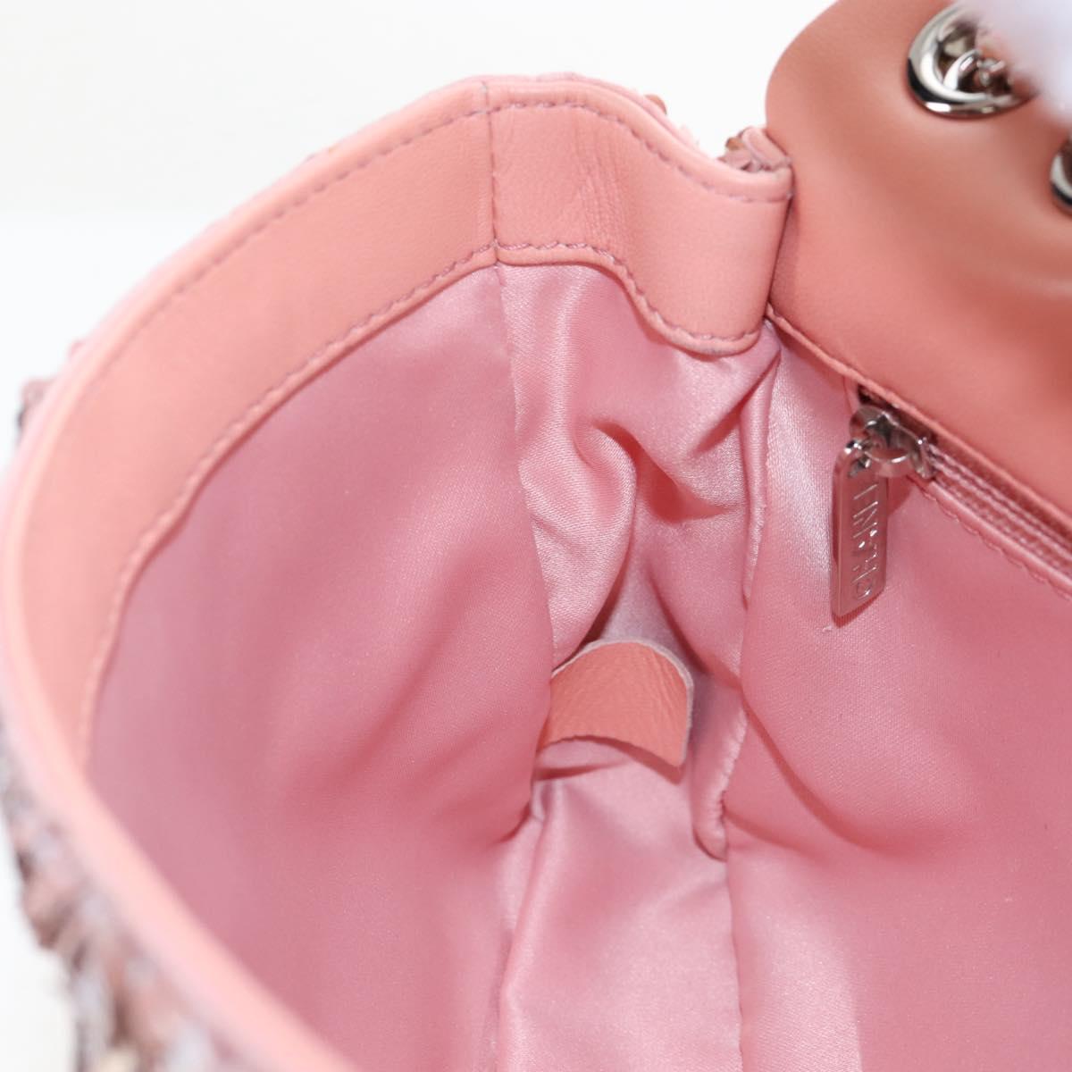 CHANEL Chevron Chain Shoulder Bag Sequin Pink Silver CC Auth BA15931SM