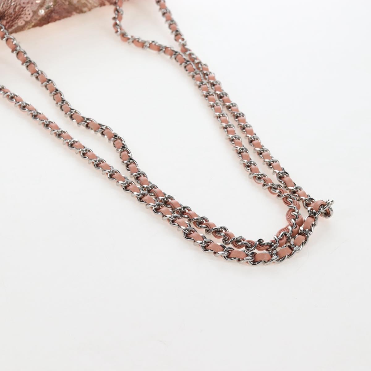 CHANEL Chevron Chain Shoulder Bag Sequin Pink Silver CC Auth BA15931SM