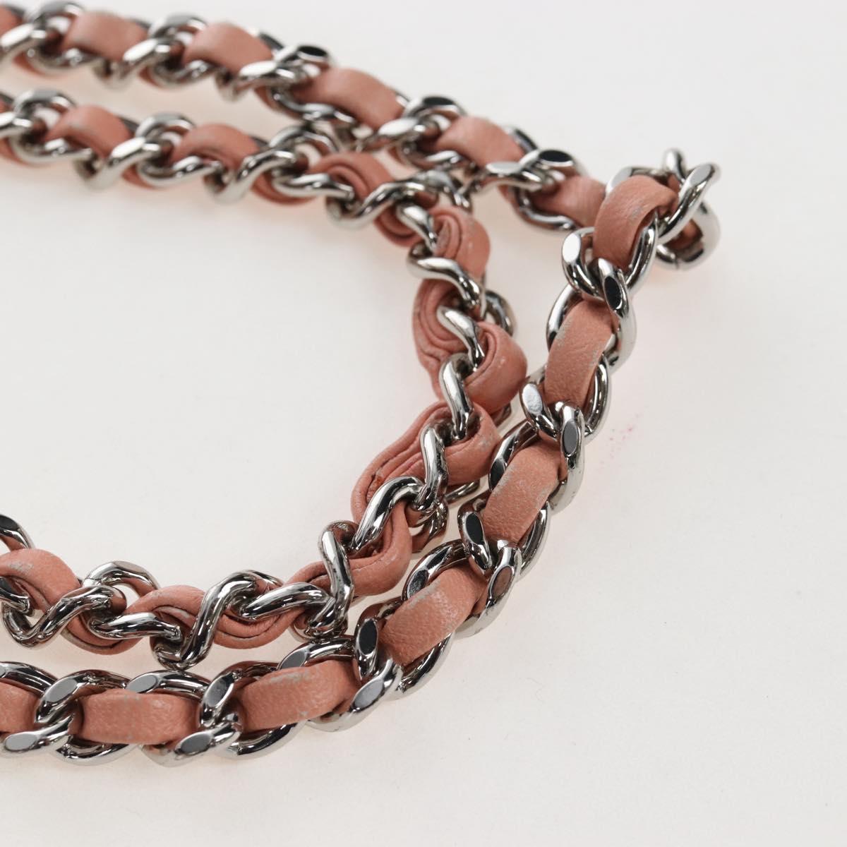 CHANEL Chevron Chain Shoulder Bag Sequin Pink Silver CC Auth BA15931SM
