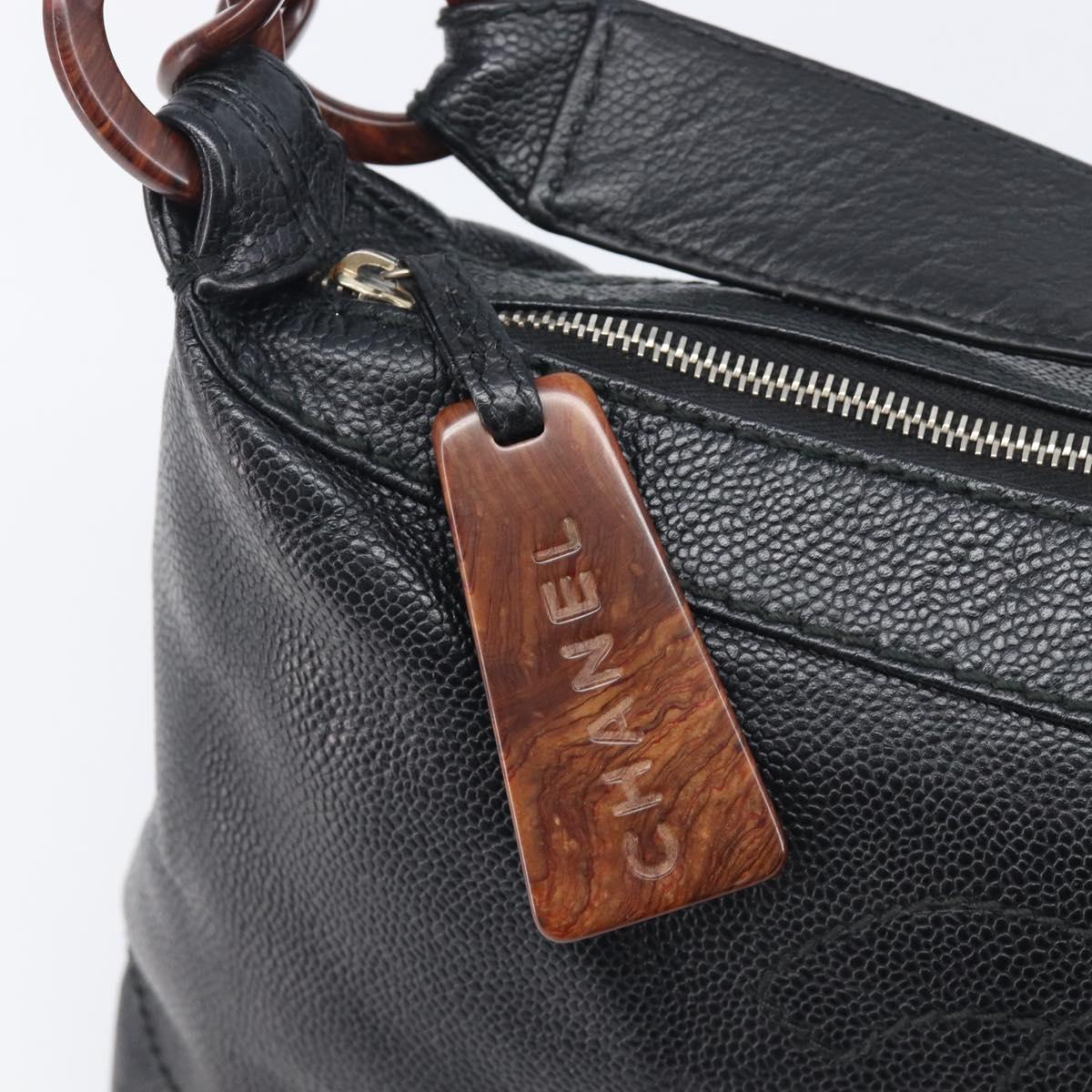 CHANEL Chain Shoulder Bag Caviar Skin Black Gold CC Auth BA15937M
