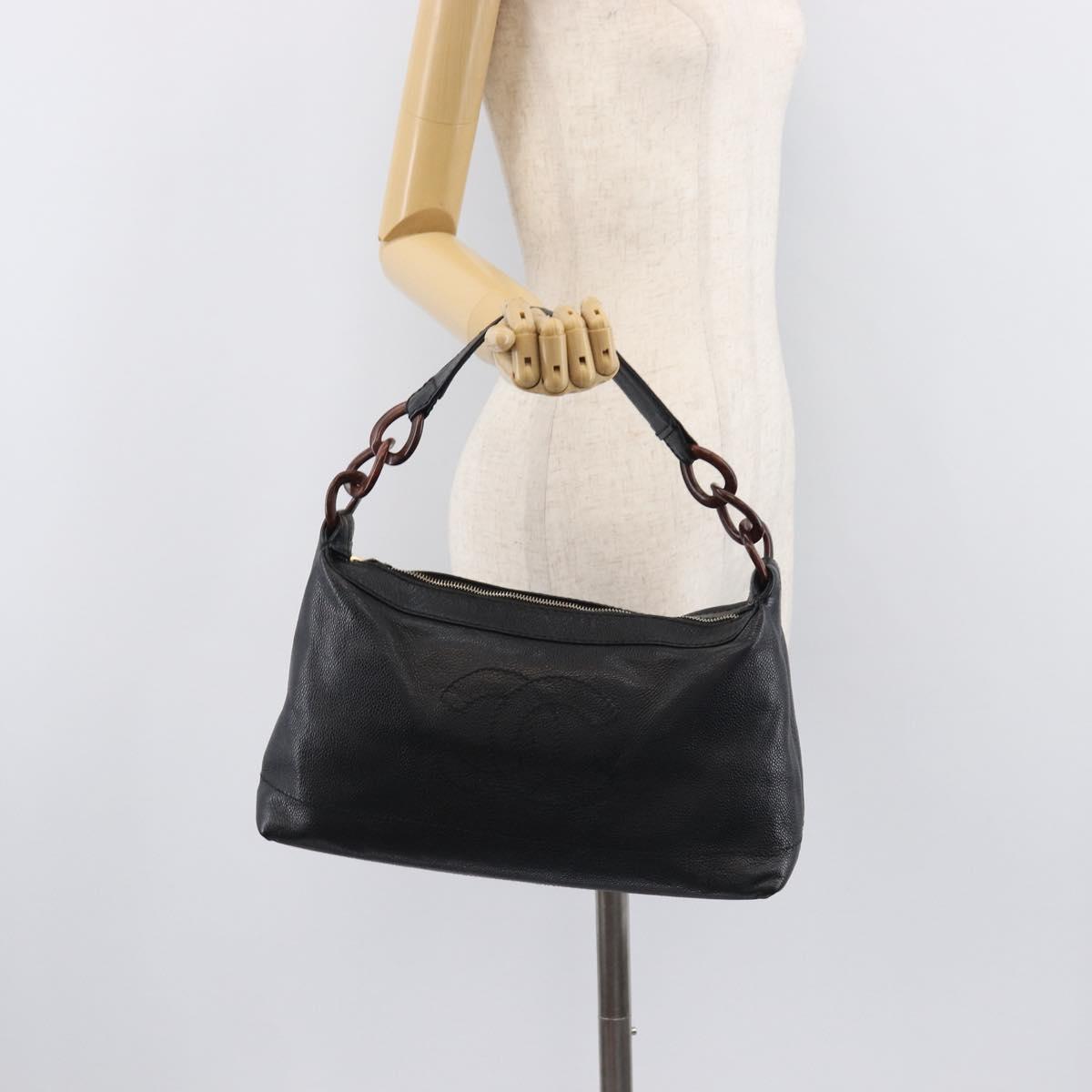 CHANEL Chain Shoulder Bag Caviar Skin Black Gold CC Auth BA15937M