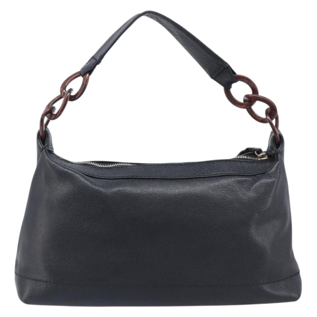 CHANEL Chain Shoulder Bag Caviar Skin Black Gold CC Auth BA15937M