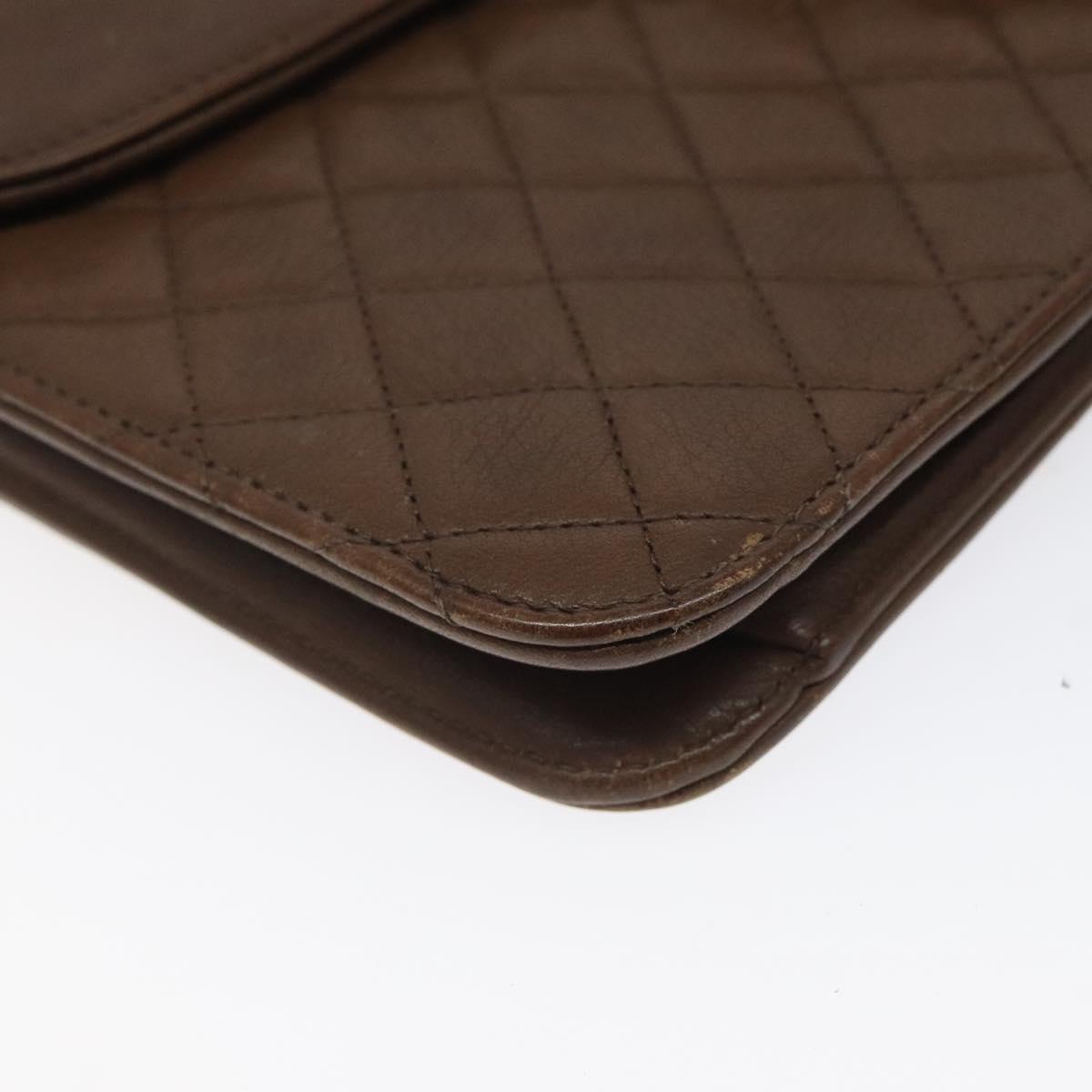 SAINT LAURENT Shoulder Bag Leather Brown Gold Auth BA1594