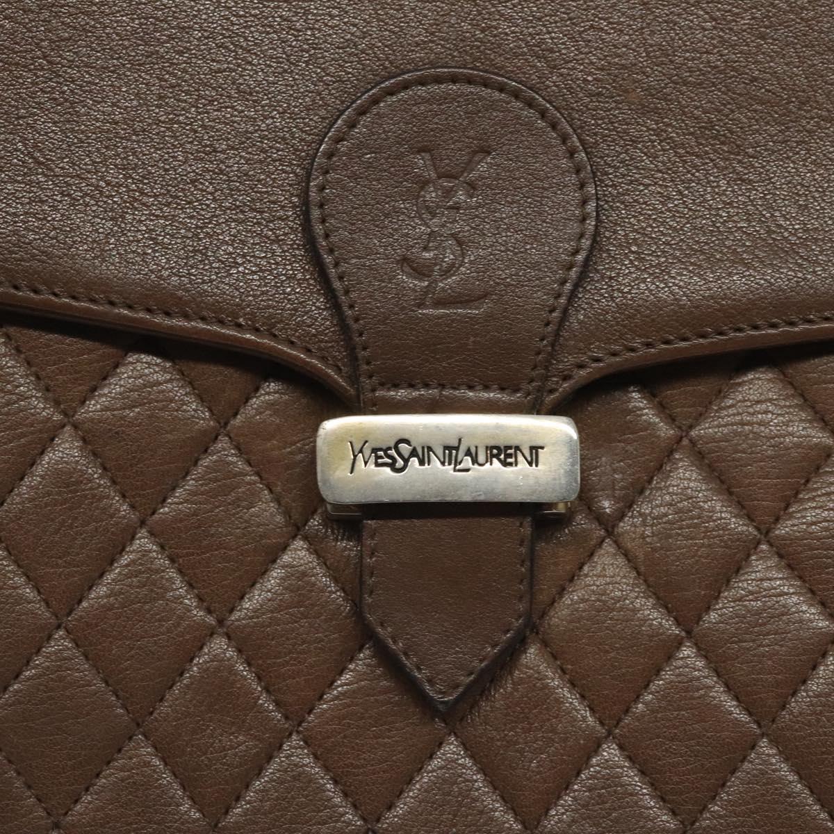 SAINT LAURENT Shoulder Bag Leather Brown Gold Auth BA1594