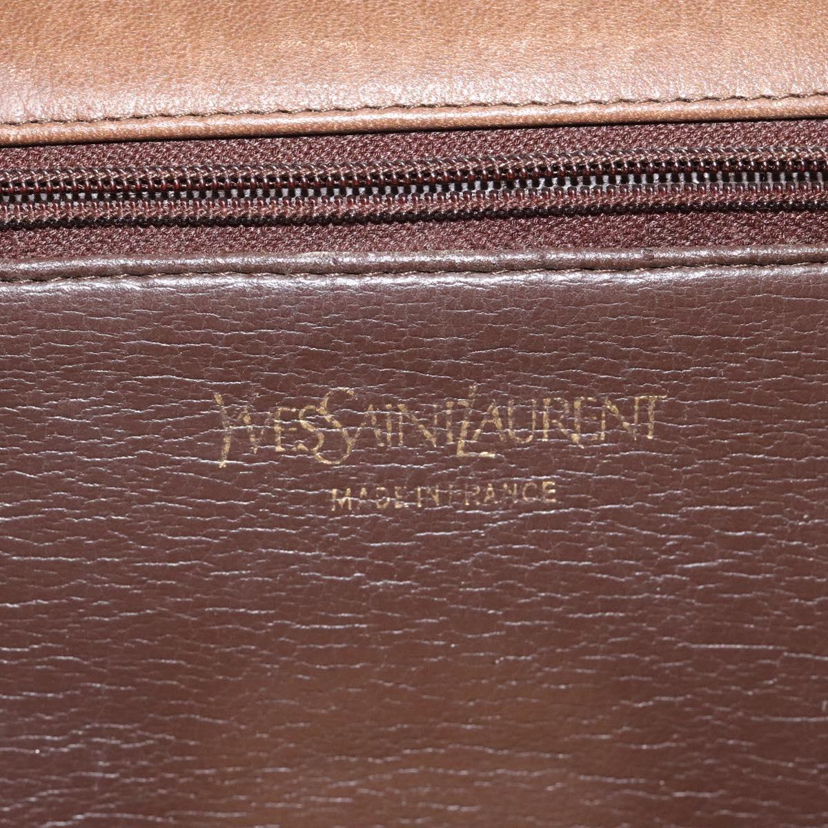 SAINT LAURENT Shoulder Bag Leather Brown Gold Auth BA1594