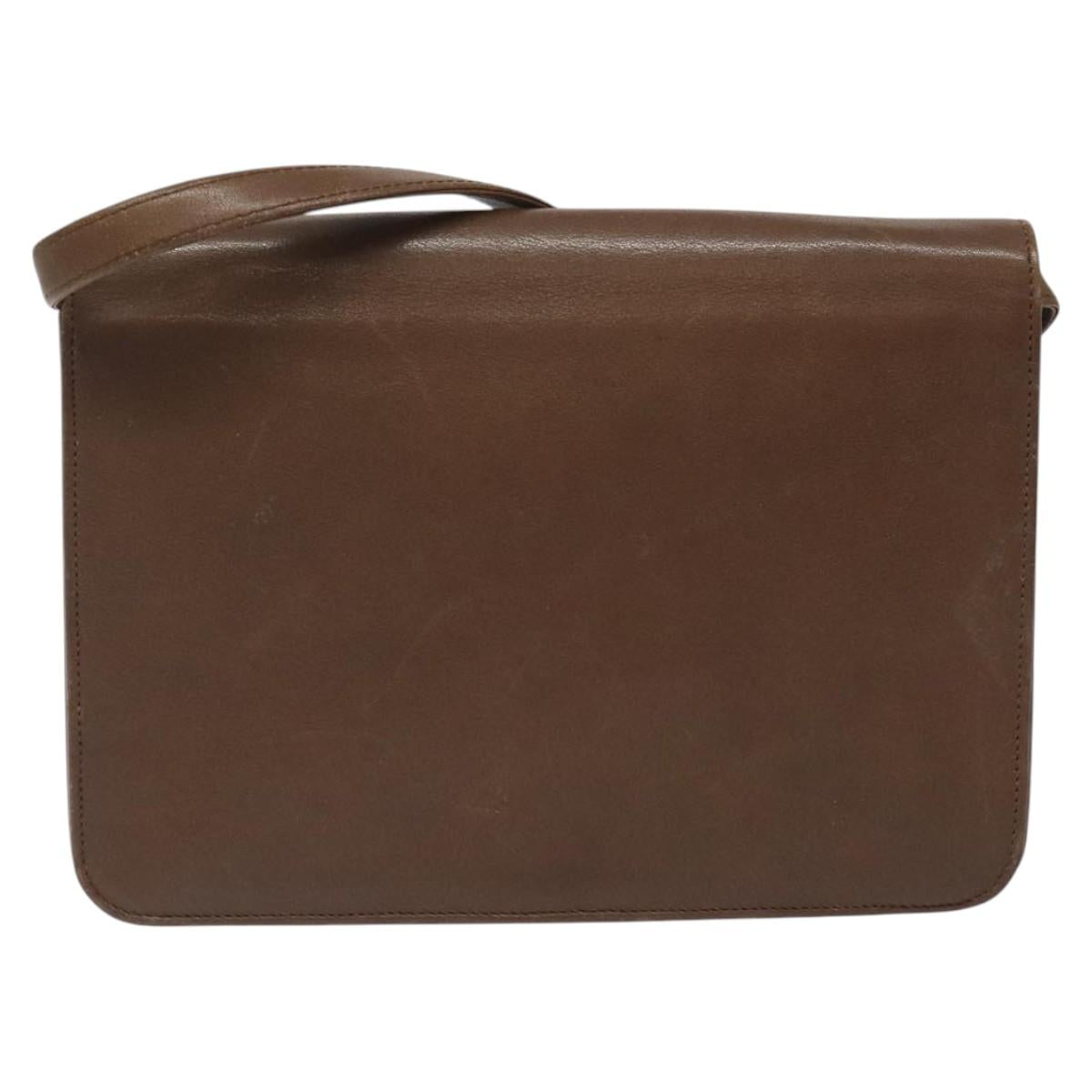 SAINT LAURENT Shoulder Bag Leather Brown Gold Auth BA1594