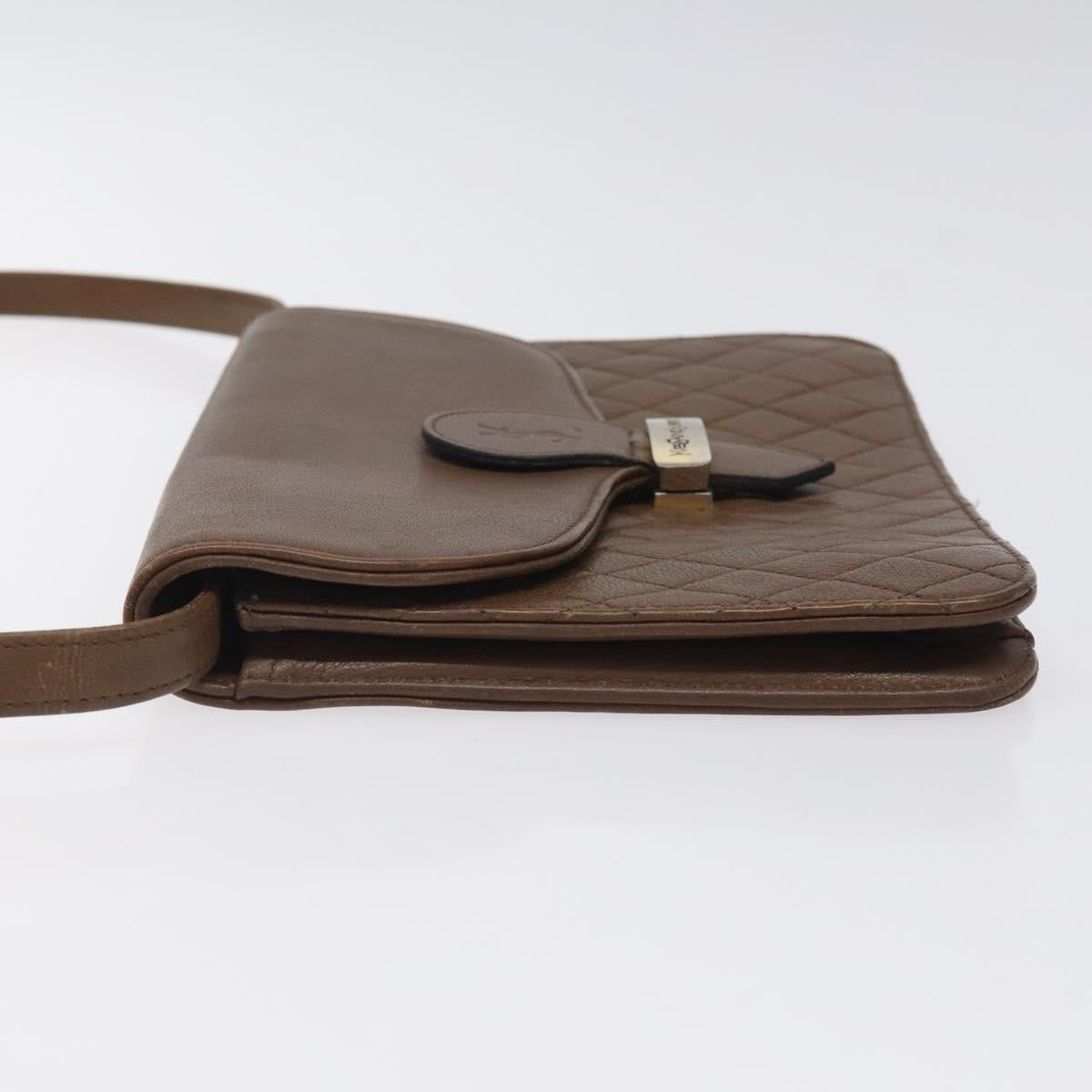 SAINT LAURENT Shoulder Bag Leather Brown Gold Auth BA1594