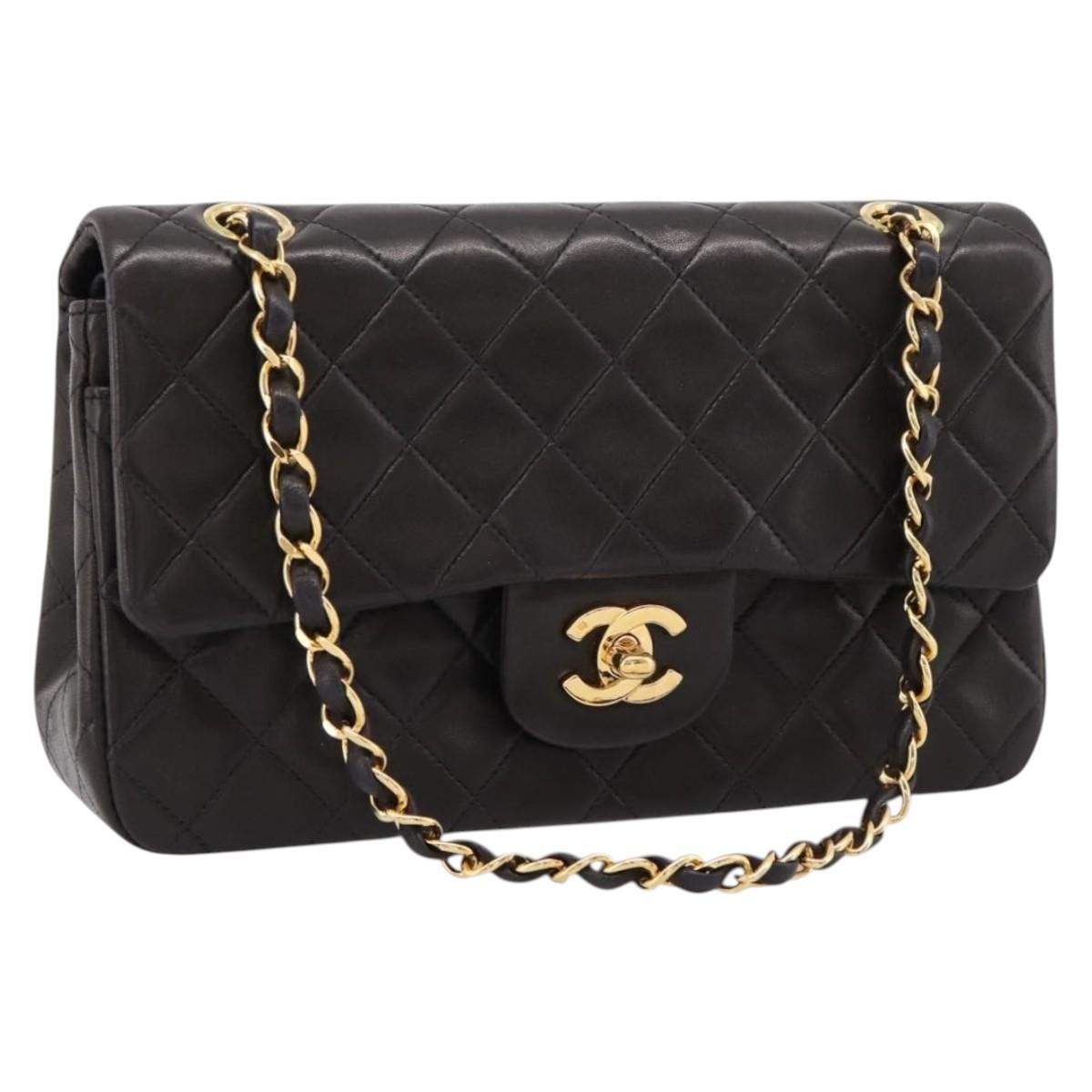 CHANEL Matelasse 23 Chain Shoulder Bag Lamb Skin Black Gold CC Auth BA15940SAM
