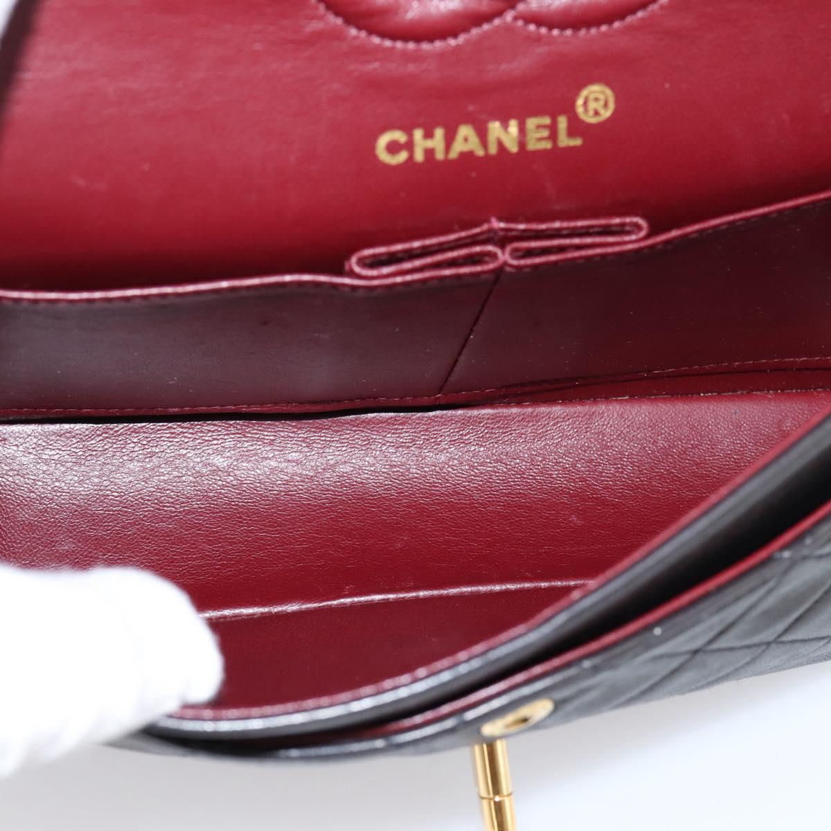 CHANEL Matelasse 23 Chain Shoulder Bag Lamb Skin Black Gold CC Auth BA15940SAM