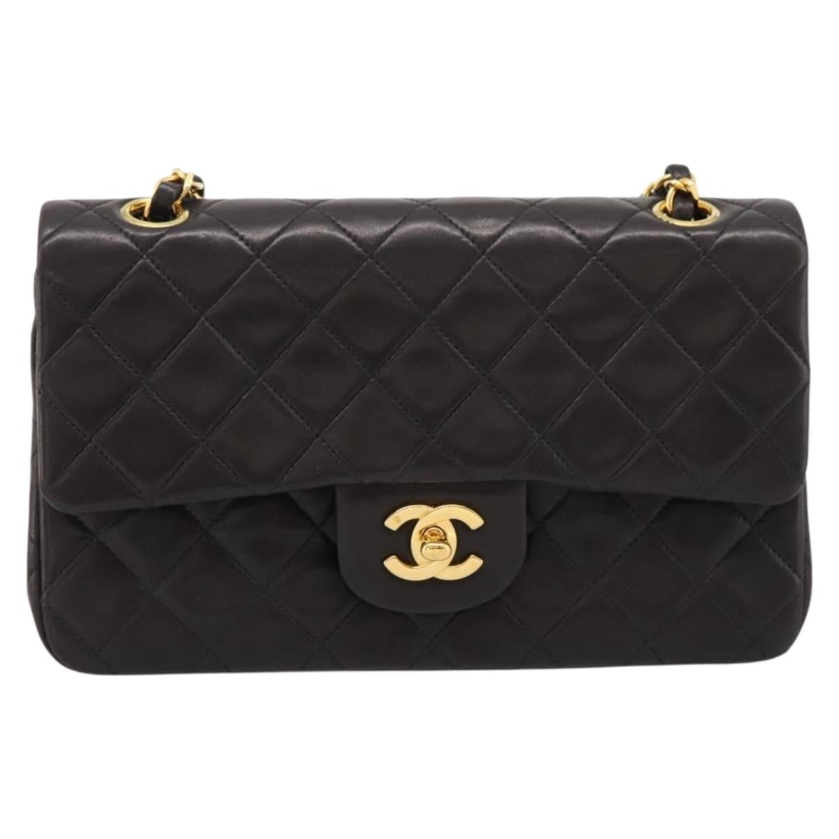 CHANEL Matelasse 23 Chain Shoulder Bag Lamb Skin Black Gold CC Auth BA15940SAM