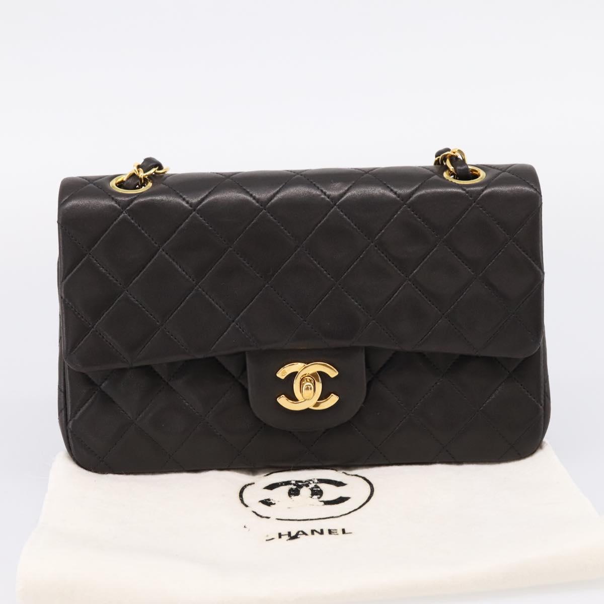 CHANEL Matelasse 23 Chain Shoulder Bag Lamb Skin Black Gold CC Auth BA15940SAM