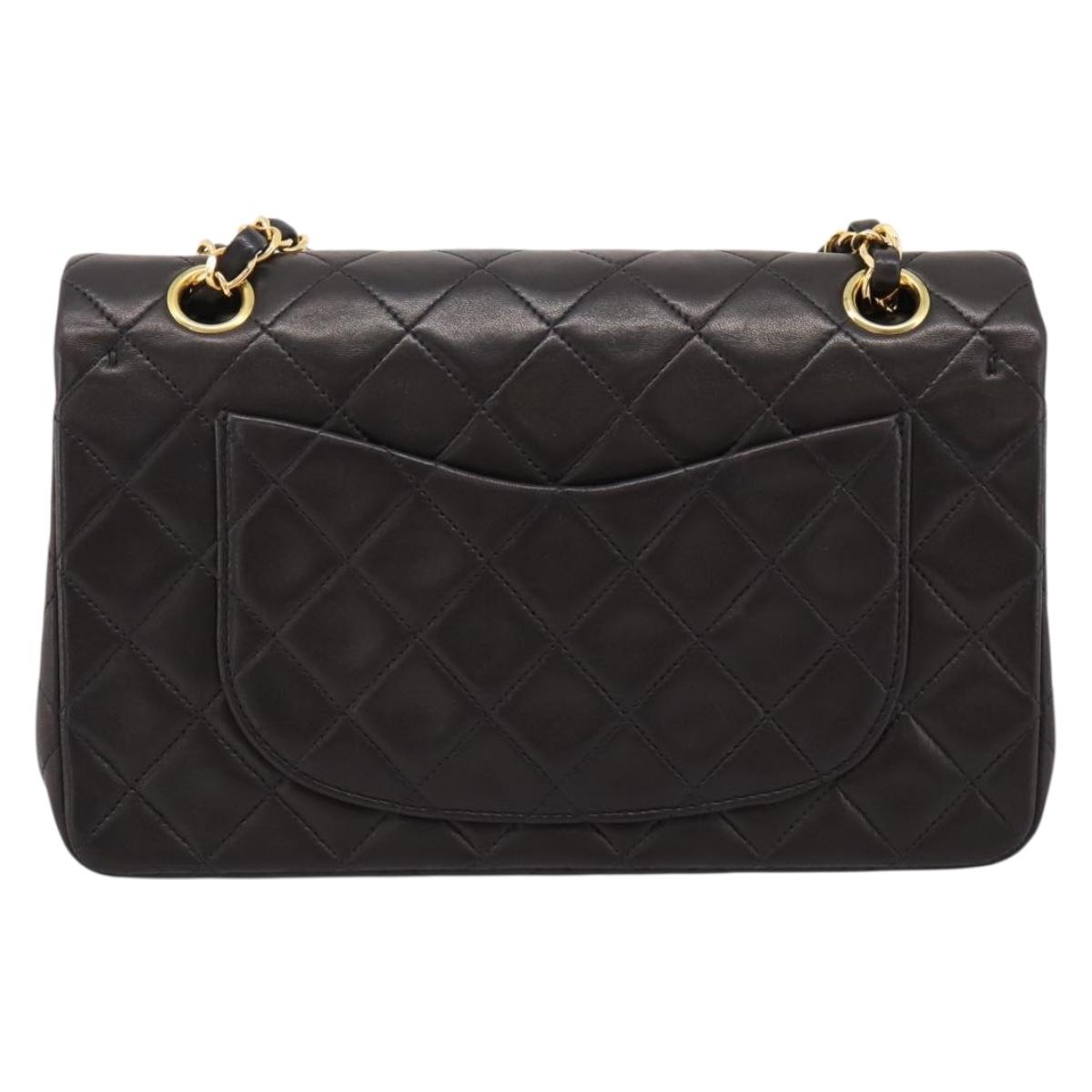 CHANEL Matelasse 23 Chain Shoulder Bag Lamb Skin Black Gold CC Auth BA15940SAM