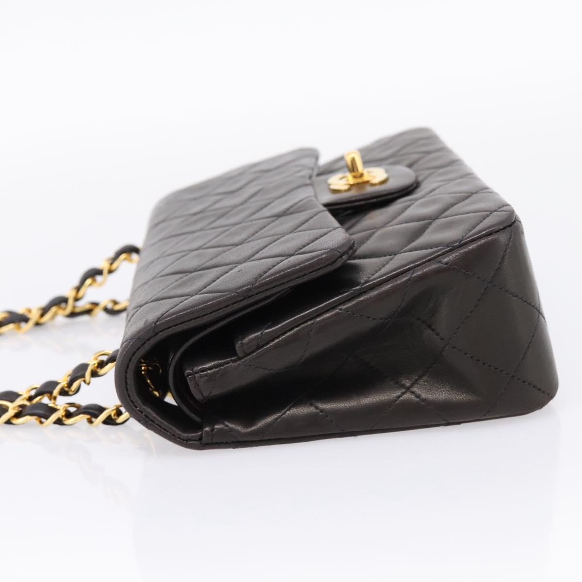 CHANEL Matelasse 23 Chain Shoulder Bag Lamb Skin Black Gold CC Auth BA15940SAM