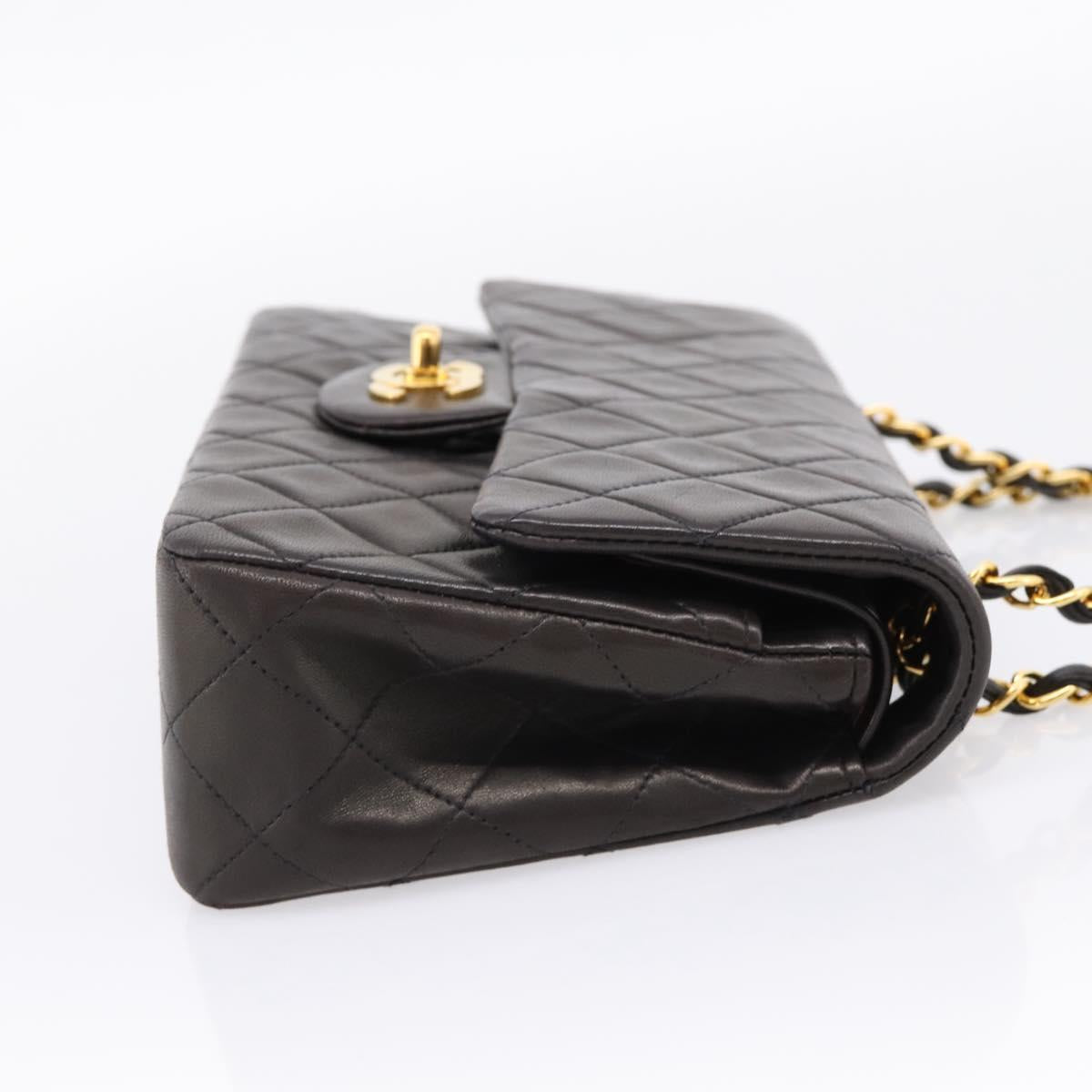 CHANEL Matelasse 23 Chain Shoulder Bag Lamb Skin Black Gold CC Auth BA15940SAM