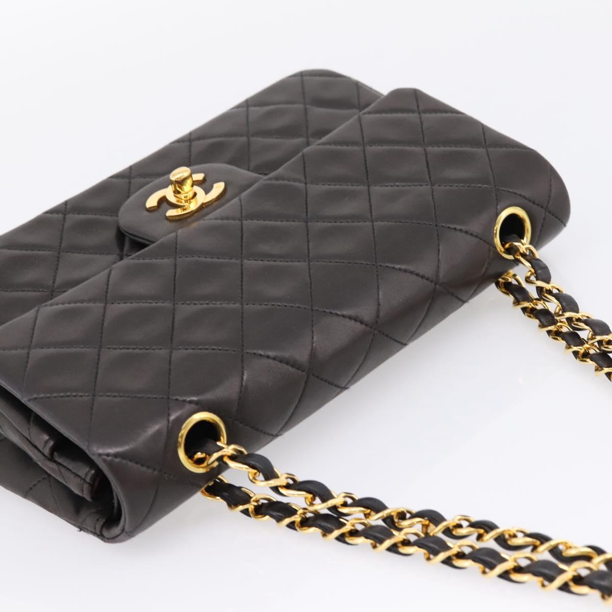 CHANEL Matelasse 23 Chain Shoulder Bag Lamb Skin Black Gold CC Auth BA15940SAM